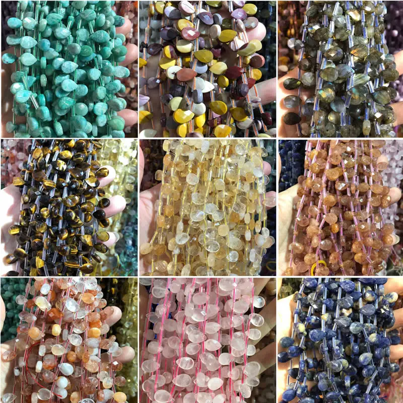 

Natural Stone Inlaid Tiger Eye Crystal Moonlight Fluorite Droplet Loose Spacer Beads for DIY Bracelet Necklace Jewelry