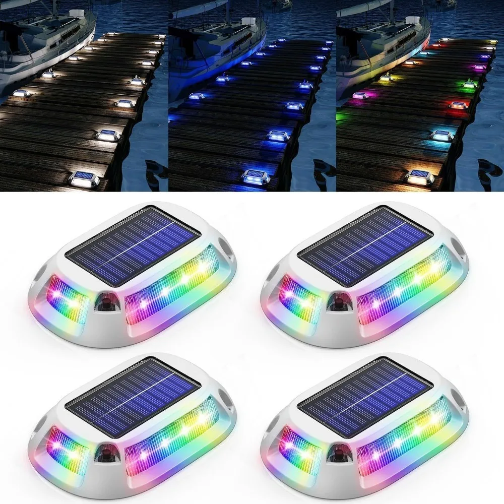 9 Colors Solar Driveway Lights Marine Dock Lights with 3 Modes Aluminum Driveway Markers Deck Lights Solar Powered Outdoor