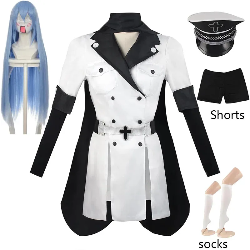 

Cosplay Anime Esdeath Empire Cosplay Costume Manga General Uniform with Hat Socks for Halloween Outfit