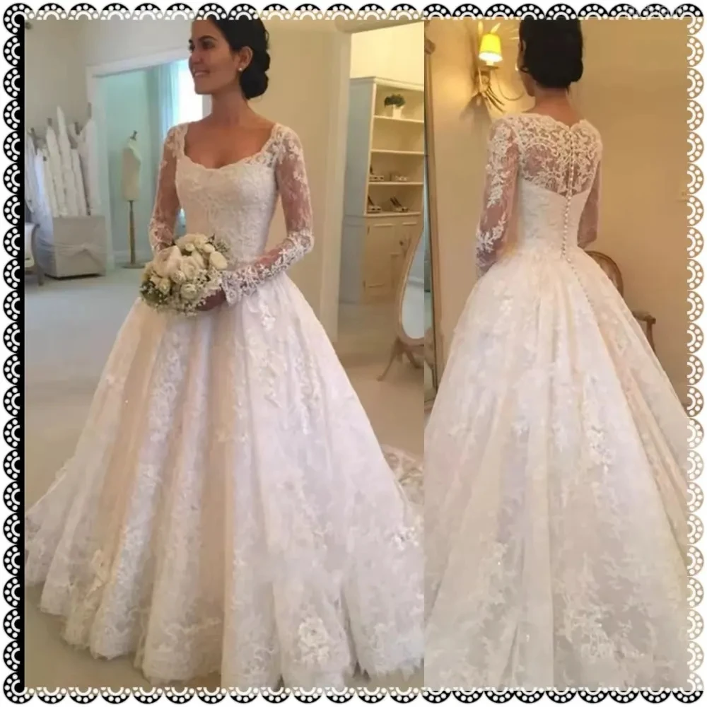 

Long Sleeved Square Neck Light Wedding Dress With A New Style Of Temperament Simple Princess Fluffy Skirt For Brides Customized