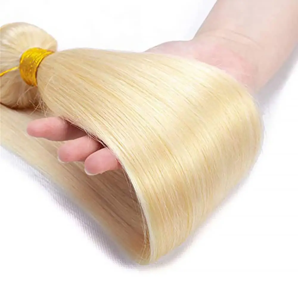 Extensiones de Cabello Humano Liso 613, 38-40 Pulgadas, Cabello Remy, 1/3/4 Piezas, Extensiones de Cabello Liso Teñido Rubio 613 para Mujer