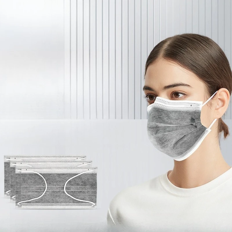 50pcs 3-layer Mask Face Health Activated Carbon Protective Mask Disposable Anti-Dust Protective Masks Security Protection Masks