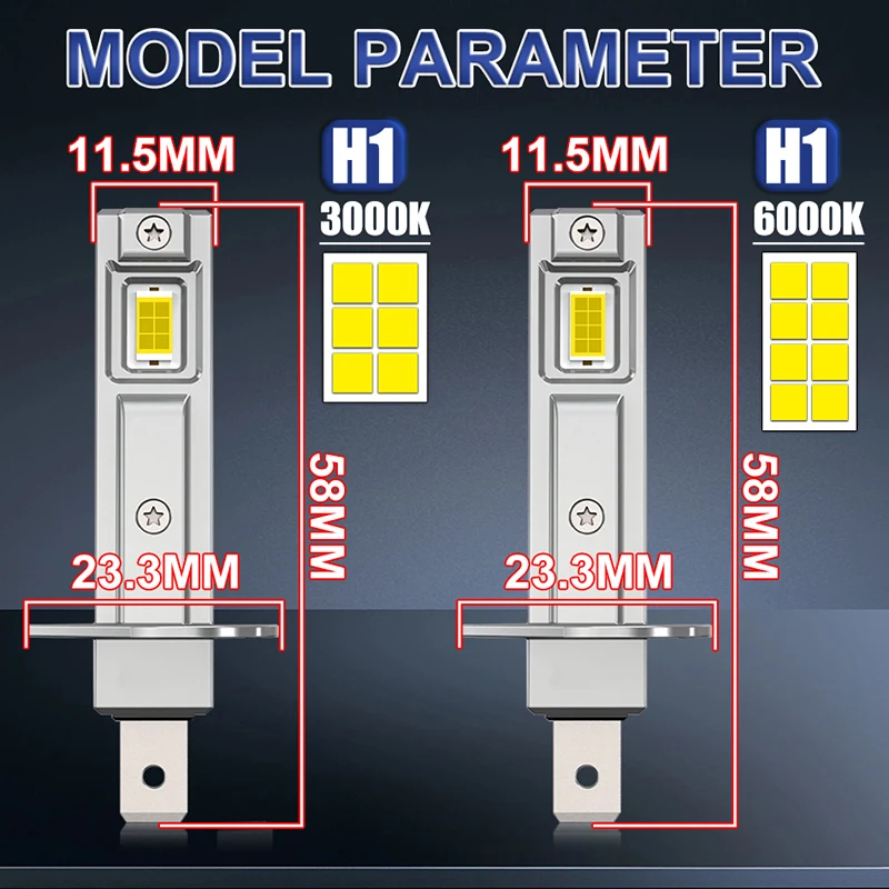 Bullvision 2Pcs Canbus LED Light Bulb H1 LED Headlight Mini Size Design Wireless Fanless For Car LED Lamp CSP Chip 16000LM White view 6