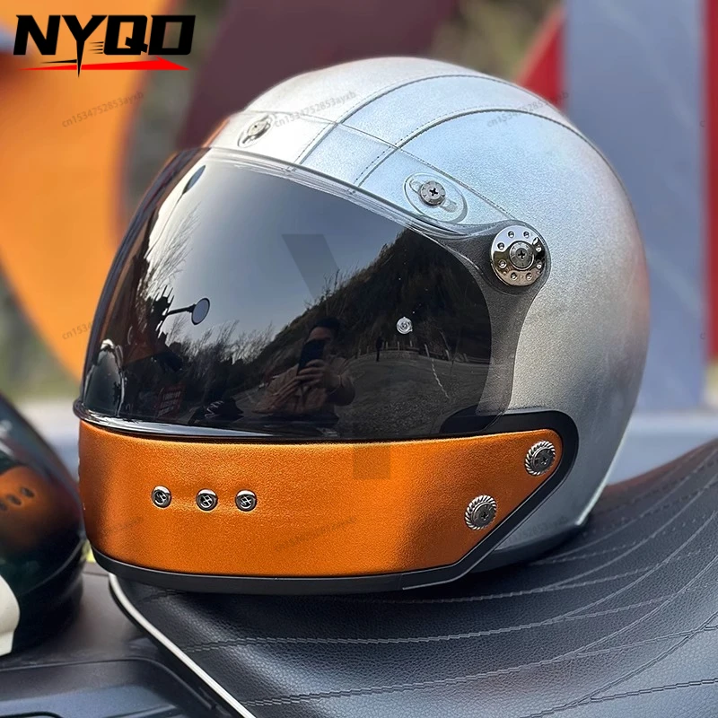 

Retro Motorcycle Helmets silver Full Helmet Variable 3/4 Helmet Men Women Four Seasons Warm Combination Motorcros Helmet