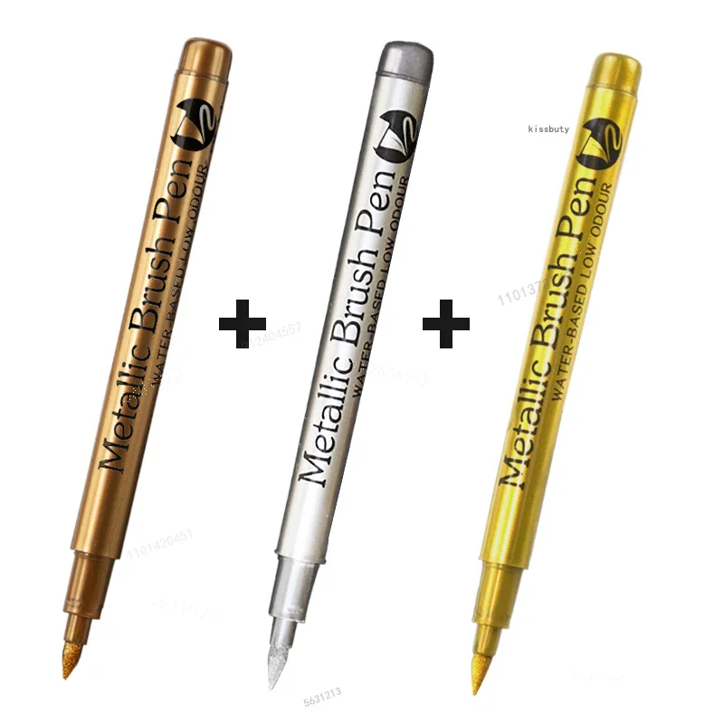 1/3Pcs Pinsel Metallic Marker Stifte Gold Silber Kupfer Permanent Kunst Farbe Marker Stift für Handwerk Scrapbooking stoff Kunst Liefert