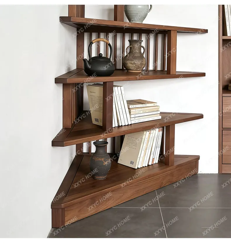 New Chinese Black Walnut Bogu Frame Solid Wood Duobao Pavilion Tea Room Storage Rack