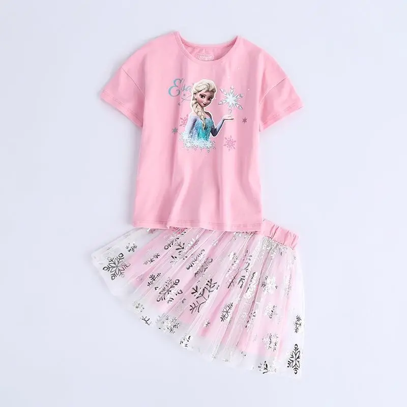 

Girls Clothes Frozen Elsa 2023 New Summer Skirts and T-shirts Short Sleeve Kids Set of two Baby for Children Clothing 3-9 Y