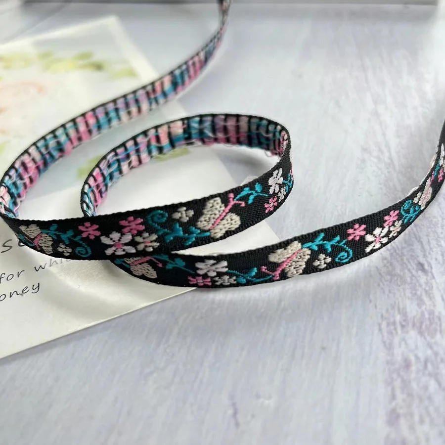20 Yards/lot Ethnic Style Webbing Woven Jacquard Ribbon Butterfly flowers for Garment accessories  LS-2221 Width 1 CM