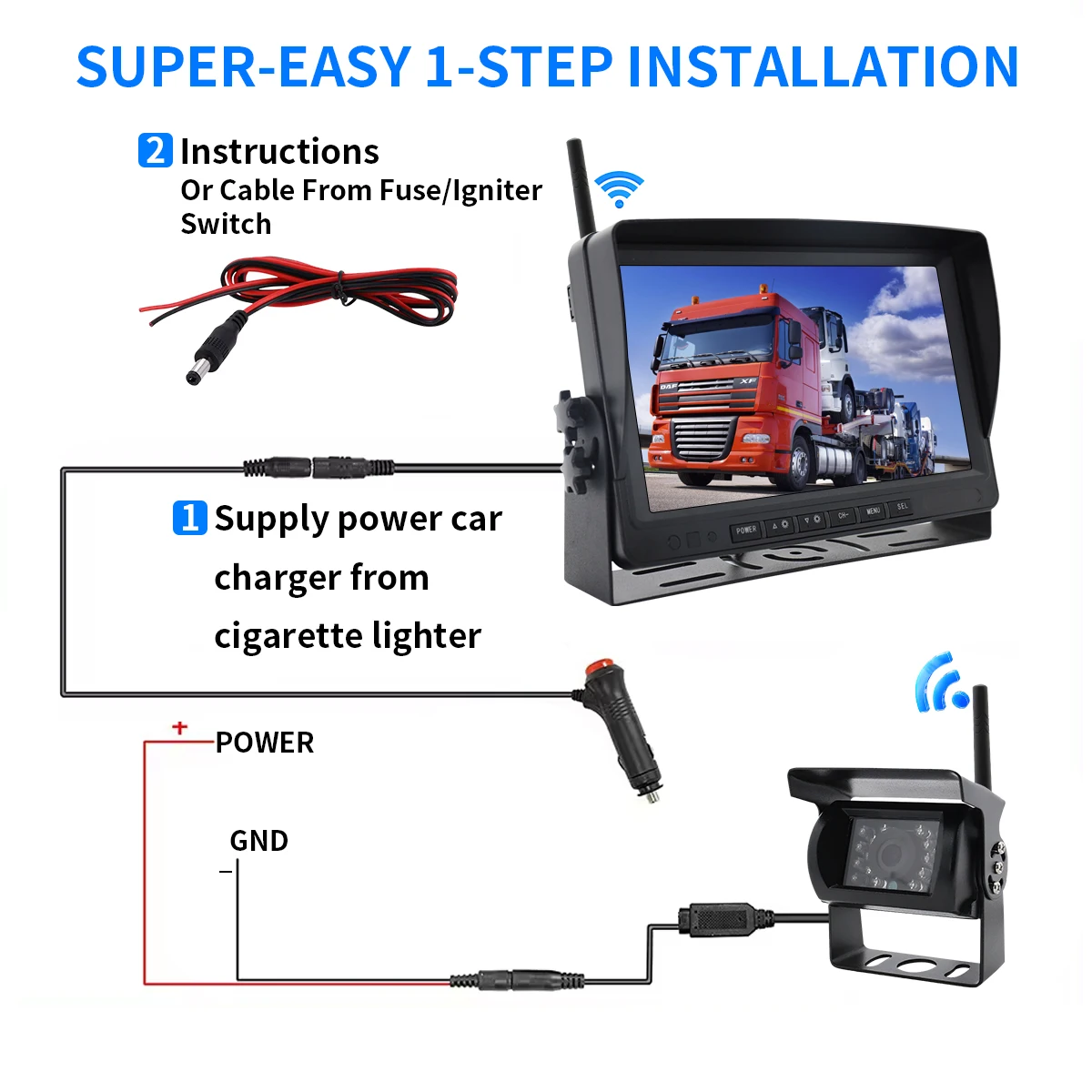 7 pulgadas Quad Wireless 1080P impermeable IP68 Ir visión nocturna cámara de visión trasera de respaldo y sistema de Monitor para RV/remolque/camión