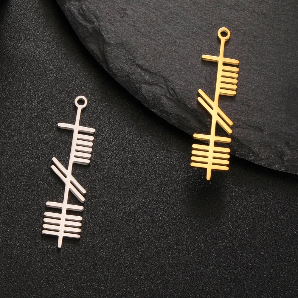 EUEAVAN 5pcs Ogham Necklace Pendant Love Wisdom Strength Ancient Irish Rune Alphabet Stainless Steel Charm Amulet Jewelry Making