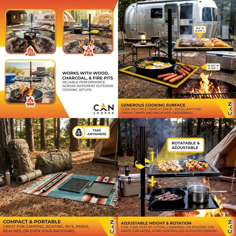 

Portable Outdoor Cooking Grill - Heavy-Duty, Easy Setup, Adjustable Height Campfire Grill