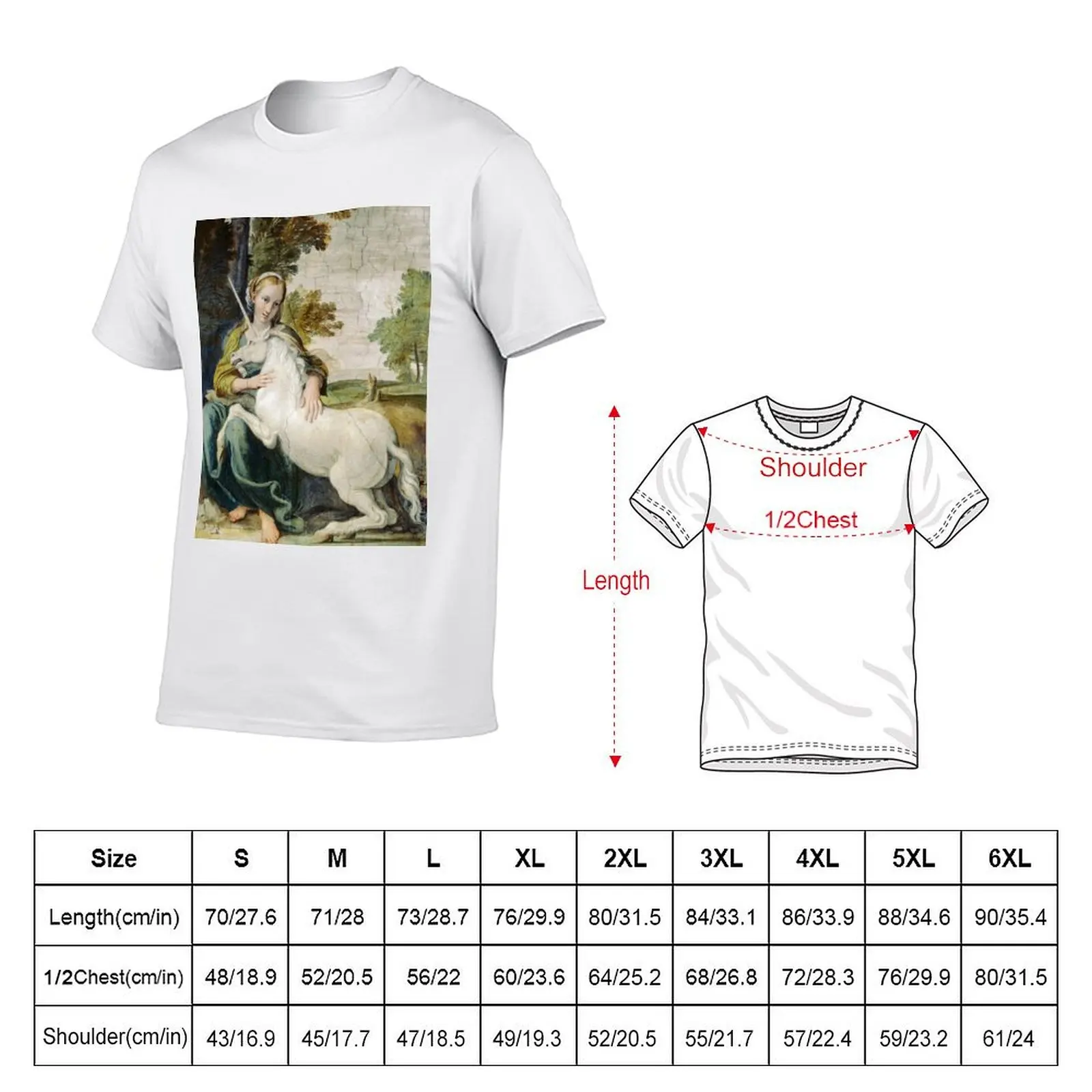 THE MAIDEN AND THE UNICORN IN LANDSCAPE T-Shirt Lightweight Print T-Shirt