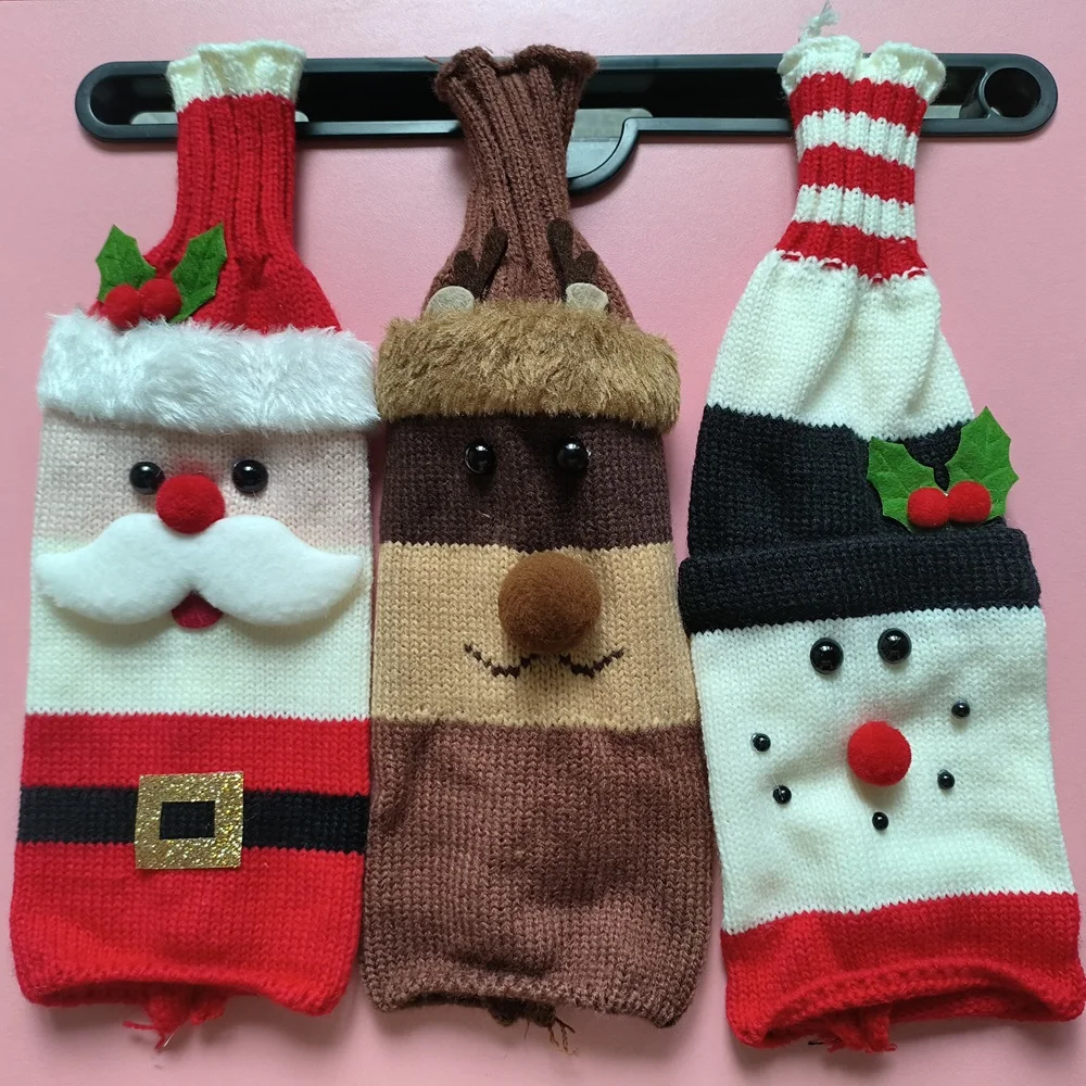 Christmas Wine Bottle Cover Set Santa Snowman Woven Wine Bottle Bags For Christmas Party Dinner Table Decorations New Year