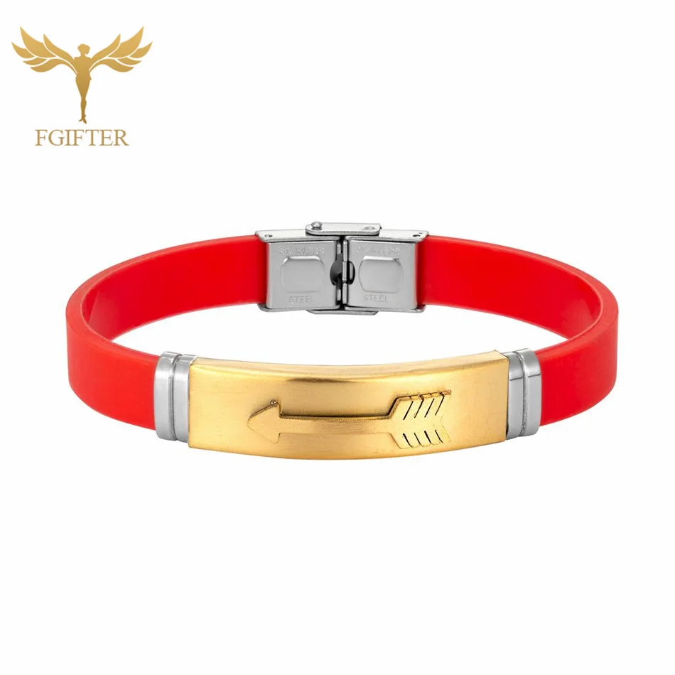 Romantic Women Bracelet Love Arrow Design Red Silicone Wrist Belt Bangle Stainless Steel Clasp Lovers' Jewelry Girlfriend Gifts