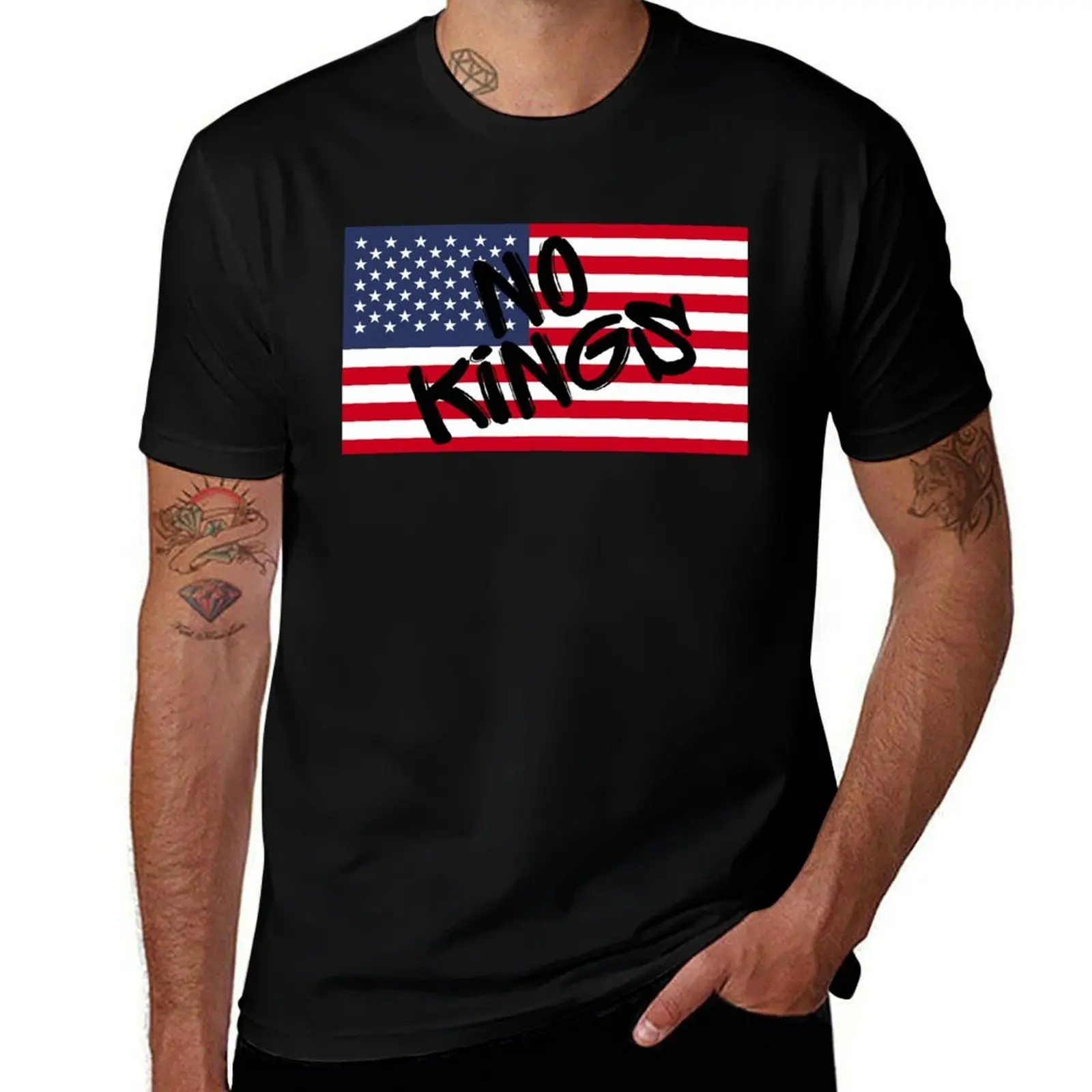 No Kings (Flag w/ txt) T-Shirt Daily Work Short Sleeve Top T-Shirt