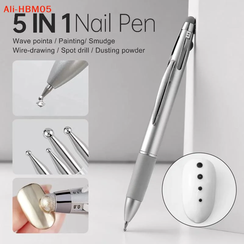 (HB05)5 In 1 Nail Art Dotting Tool Disc Nail Drill Point Tool Dot Painting Tool Nail Point Drill Pen For Dot Drawing Home Salon