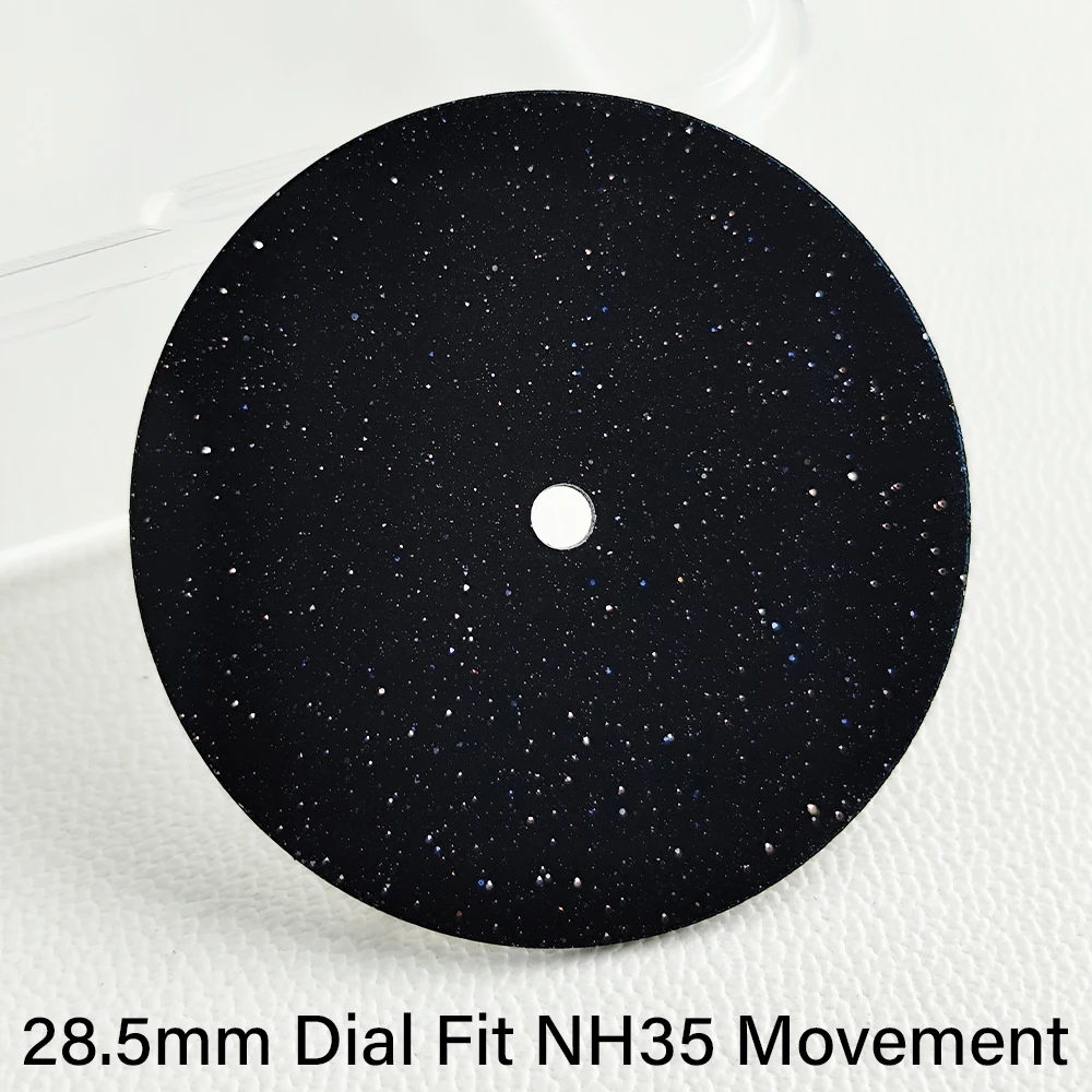 28,5-mm-Zifferblatt mit Sternenhimmel-Effekt, passend für NH35-Uhrwerke, Zubehör, schwarz/blau, NH35-Zifferblatt aus funkelndem Sternen-Malachit-Sandstein – Detail 3