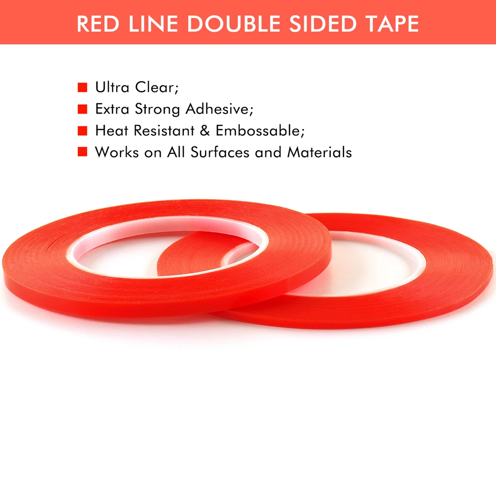 3mm 6mm Double Sided Red Line Tape Heat Resistant Super Sticky Adhesive Roll Tape DIY Scrapbooking Glitter Shaker Card Making