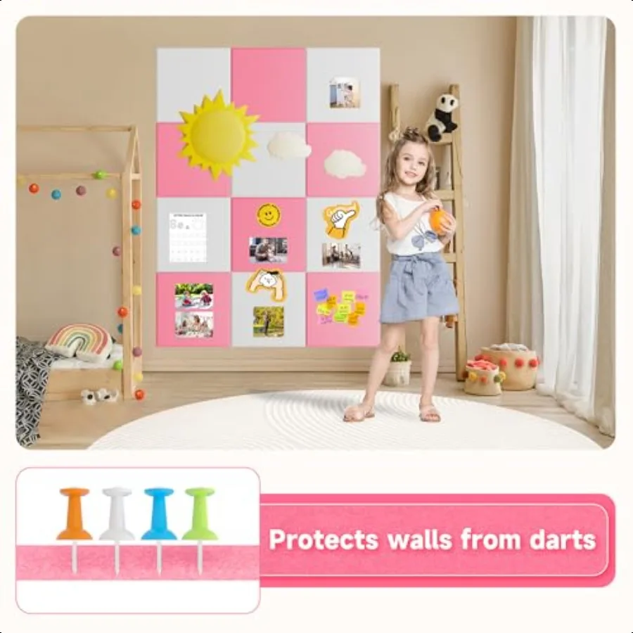 لوحة فلين مقاس 48 × 36 بوصة مكونة من 12 قطعة من بلاط الحائط مع 48 علامة تبويب لاصقة قابلة للإزالة و30 دبابيس ضغط لوحات فلين كبيرة للجدران المثالية #4