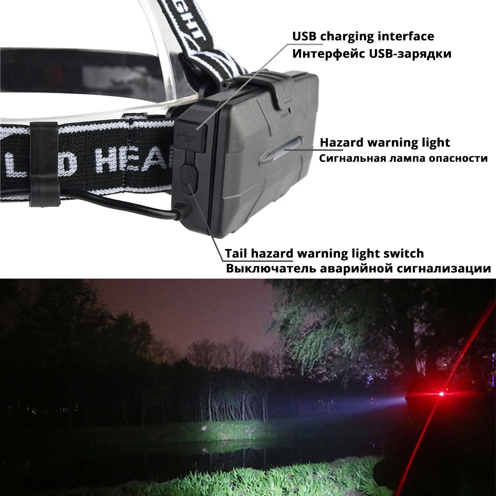 Super bright LED headlamp 4 x T6 + 2 x COB + 2 x Red LED waterproof led headlight 7 lighting modes with batteries charger