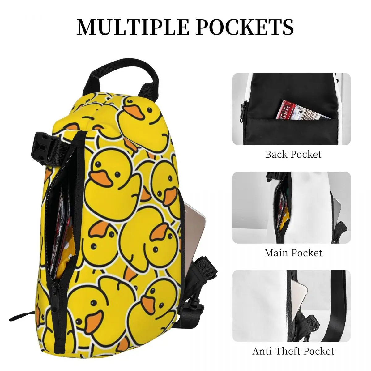 Yellow Classic Rubber Duck Chest Bag Men Sling Crossbody Backpack Chest Bag Travel Hiking Daypack Shoulder Bag