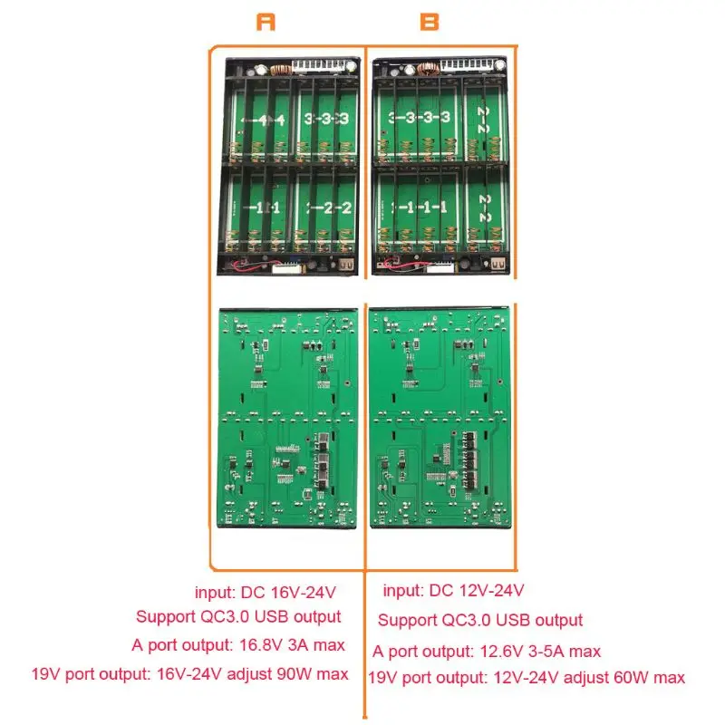 USB 5.5x2.1mm 12V-24V Adjustable Output 12x 18650 Batteries DIY Power Bank Box for Laptop Mobile Phone Router Tablet LED