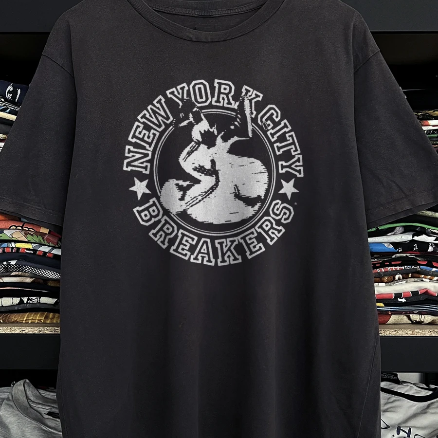 Rare NY Breakers Washed Black Tee Summer Cotton Print Casual Sports Short Sleeve  Streetwear