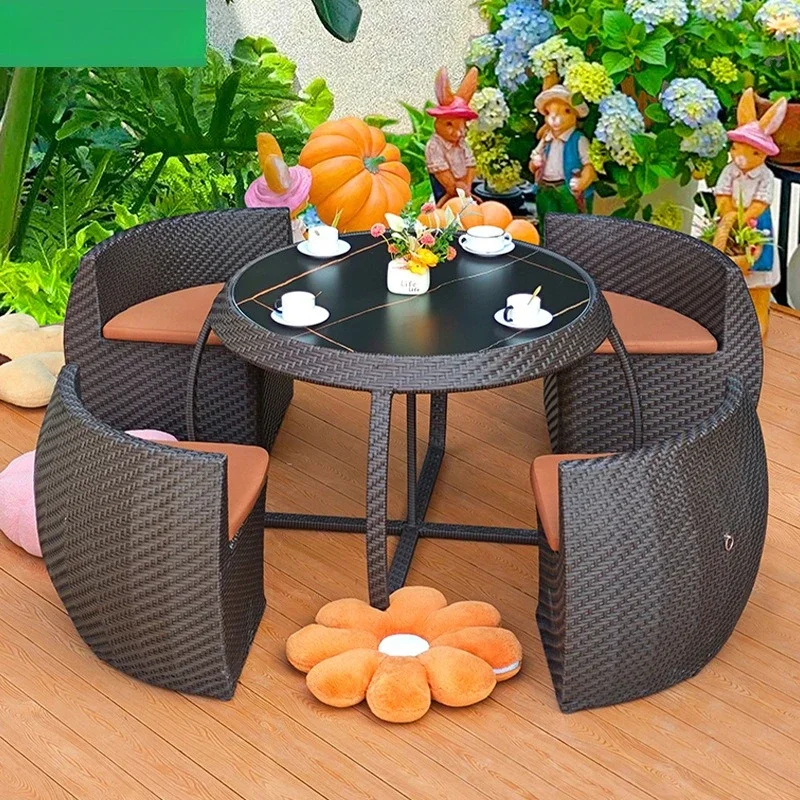 Courtyard B & B, terrace, waterproof and sunscreen rattan round, creative storage