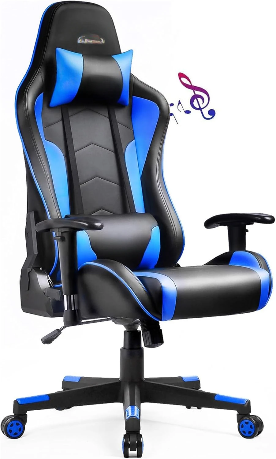 Gaming Chair with Speakers Bluetooth Music Video Game Chair Audio Ergonomic Design Heavy Duty Office Computer Desk Chair（Blue）