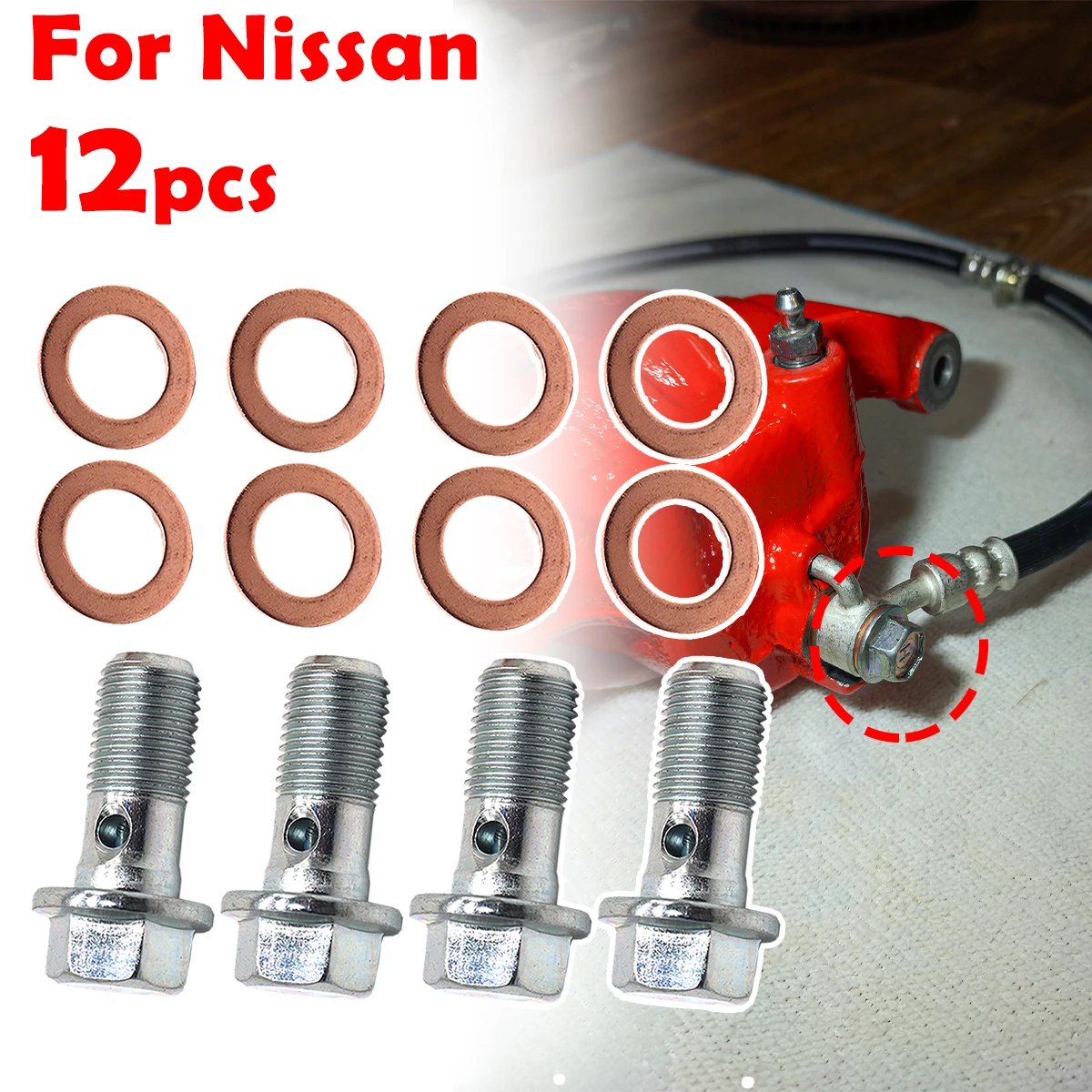 

2kit Left Right Rear Caliper Hose Lines Banjo Fittings Bolts Copper Sealing Crush Washers For Nissan X-Trail T32 Elgrand E51