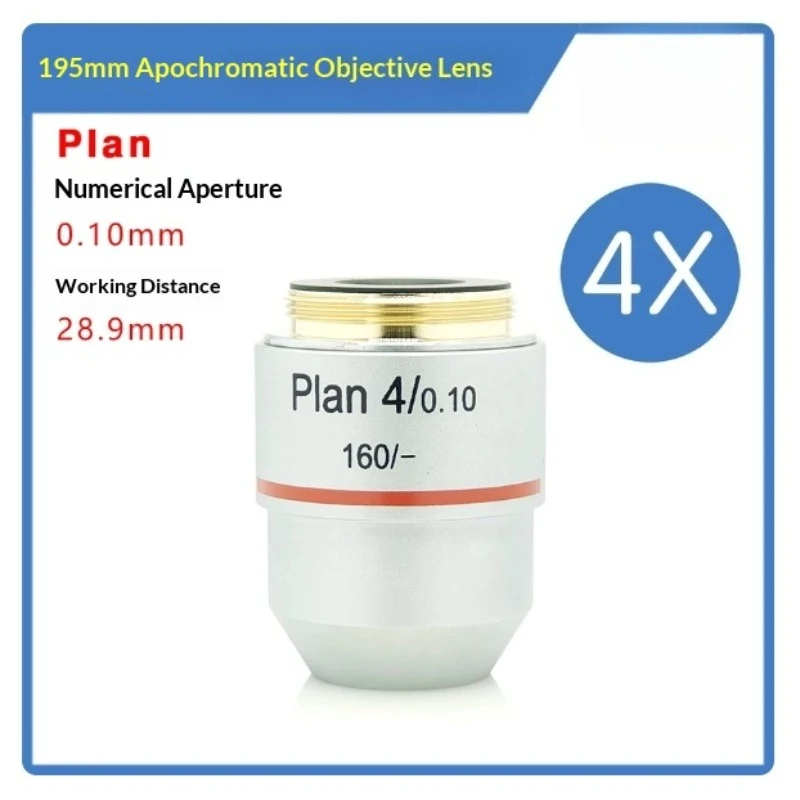 Finite Objective Lens 195 Plan Achromatic 4X 10X 20X 40X 60X 100X Professional Biological Microscope Standard Cover Glass 0.17mm