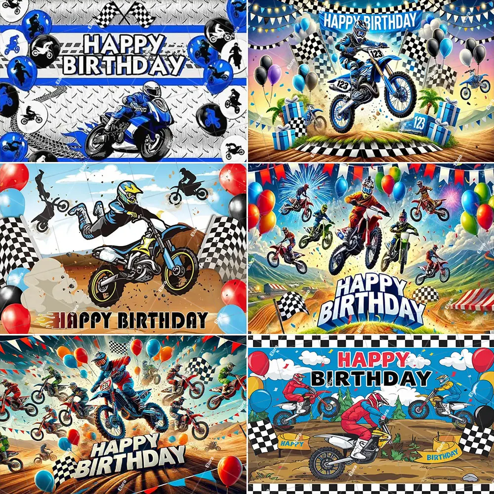 

Motorcycle Racing Dirt Off-Road Bike Car Children Birthday Party Decoration Baby Shower Racing Game Backdrop Banner Props Gifts