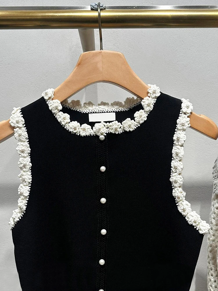 

Sandro Sivos Premium Women's Knitted Vest Top Spring Summer Pearl Embellied Little Bla Dr Sle Open Cardigan