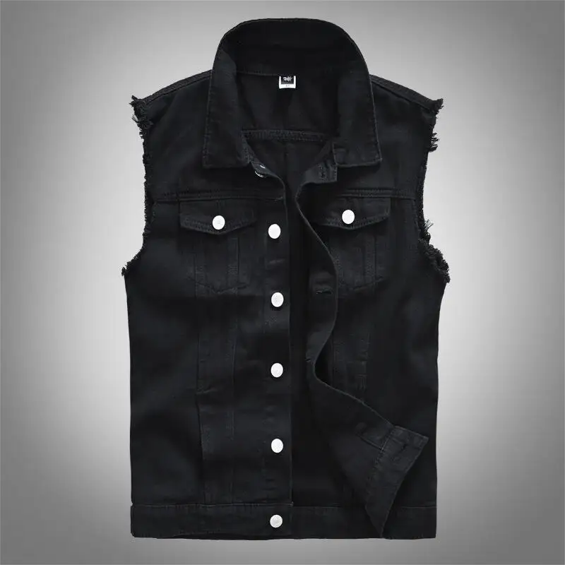 

2026 Spring Denim Jacket Men Coats Vests Sleeveless Turn Down Collar Casual Coat Male Button Pocket Slim Fit Jackets Black Vest