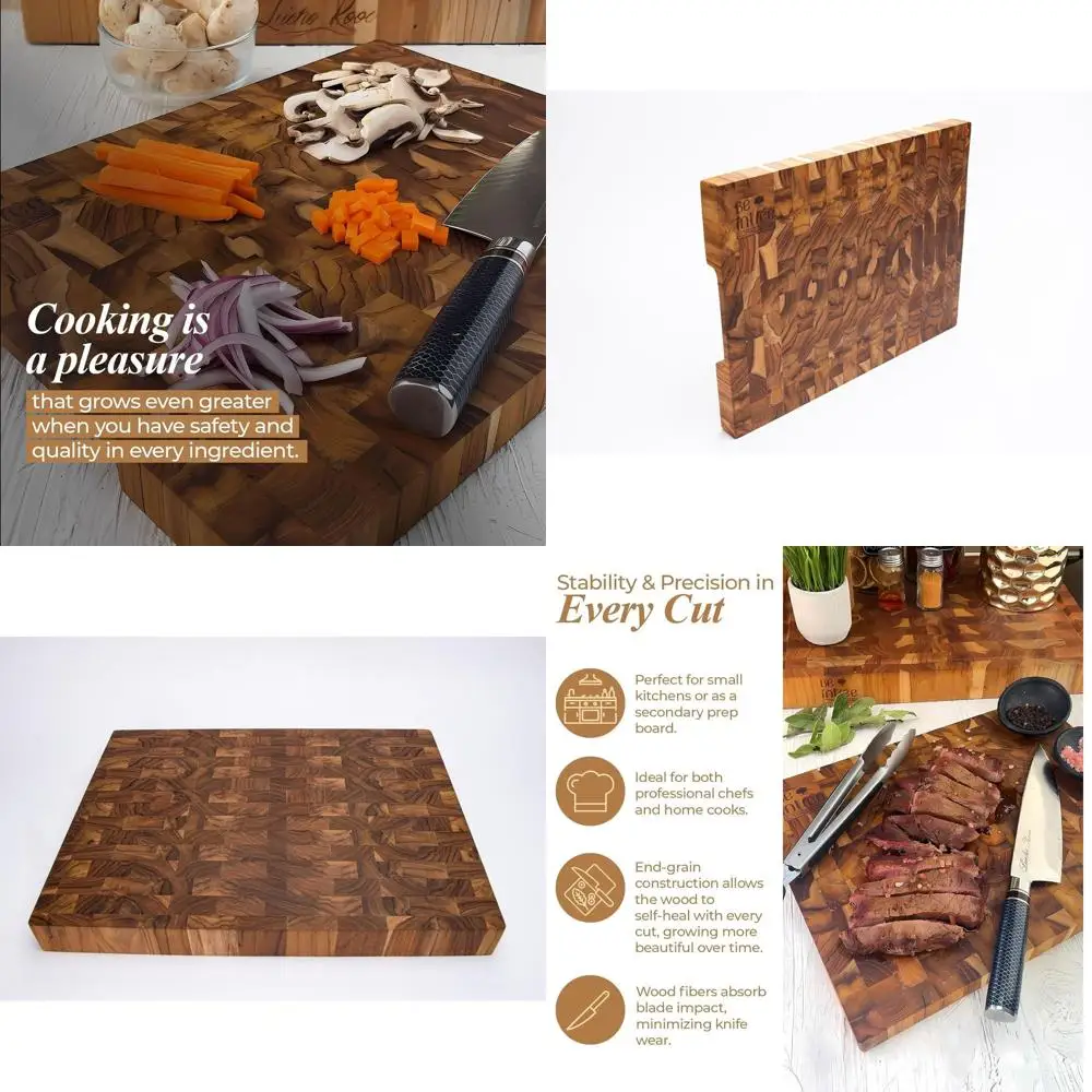 

16x12 Inch Teak Wood End Grain Cutting Board - Durable Self-Healing Butcher Block for Kitchen Use