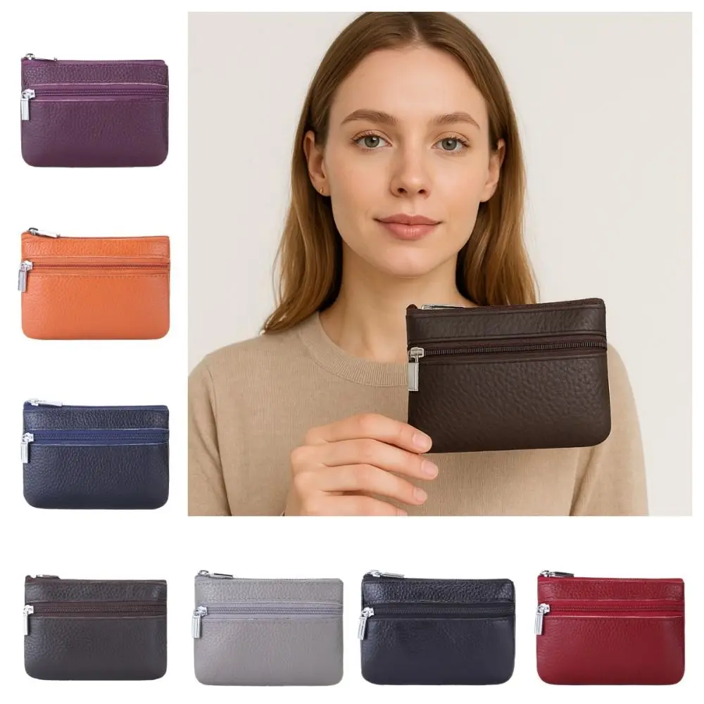 

New Leather Coin Purse Wallet Solid Color Zipper Storage Bag With Card Slots Vintage Card Case Unisex