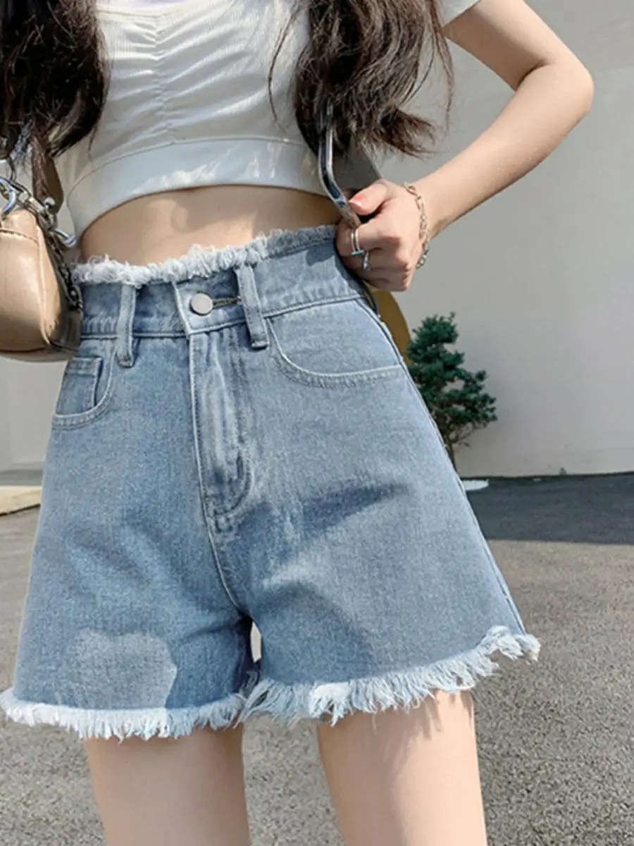 

Casual High Waist Wide Leg Denim Shorts Women's Thin Summer Versatile Small Size Slimming Trendy A-Line Hot Pants