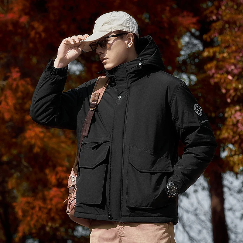 

Fashion Outwear Men's Winter Hooded Jacket Luxury Trendy Splicing Thick Warm Parka Casual Ski Windproof Down Cotton Padded Coat