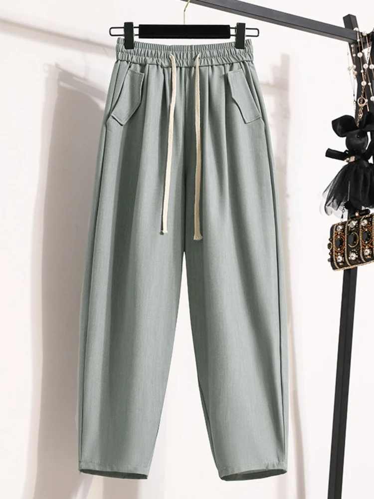 

Осень 2024, повседневные широкие брюки с высокой талией, женский костюм, шаровары, брюки больших размеров, свободные повседневные брюки на шнурке