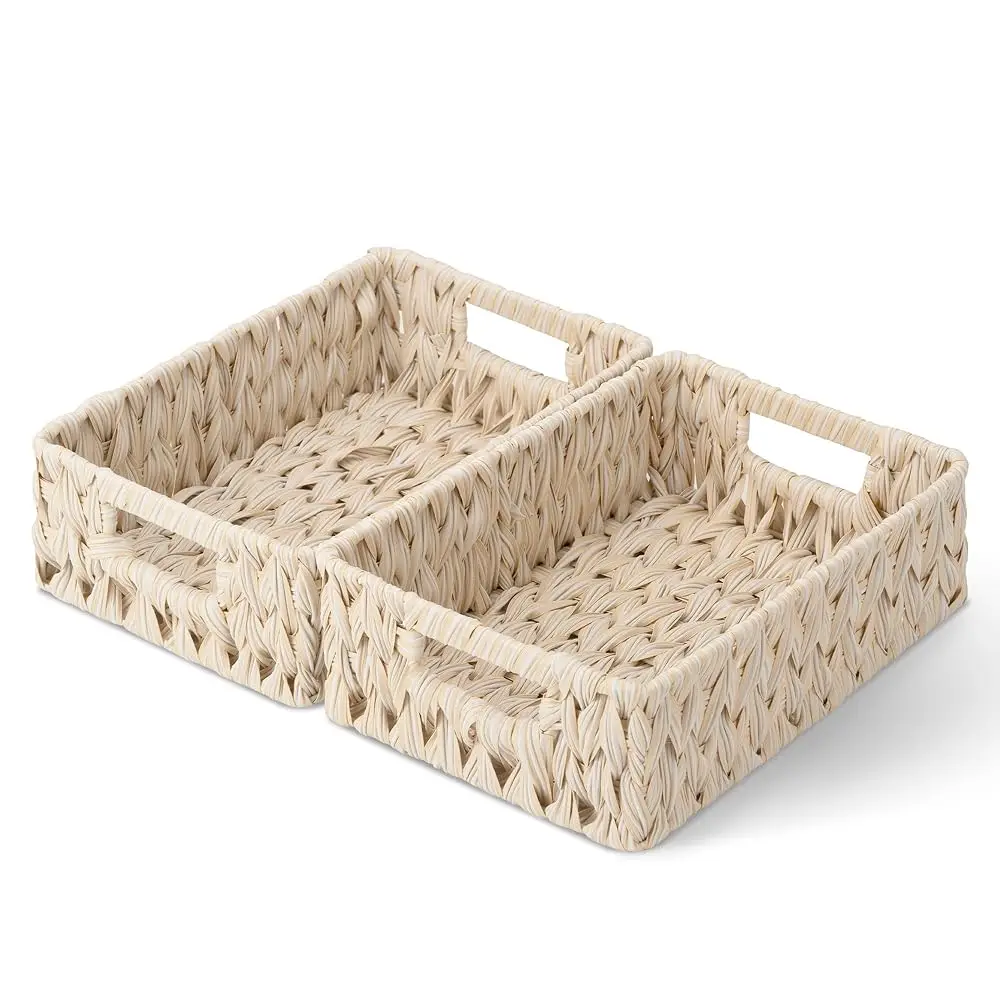 

Wicker Baskets For Organizing, Storage Basket For Shelves, Shelf Baskets With Handles, Waterproof Woven Basket For Living Room,