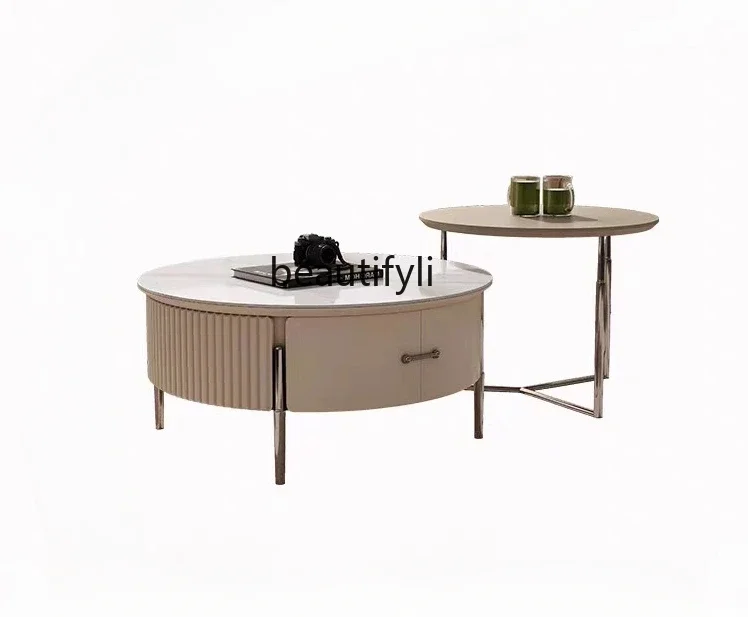 

A16 Cream Style round Tea Table Simple Modern Light Luxury Art Small Apartment Living Room Charming Coffee Table TV Cabinet