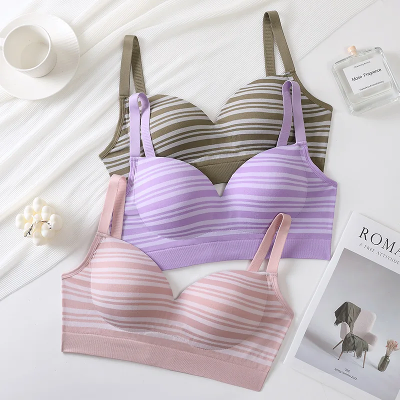 Women Seamless Bra Panties Underwear Set V-Neck Striped Seamless Lingerie Panty and Bra Set 2Pcs Intimate Female Bralette S-XXXL