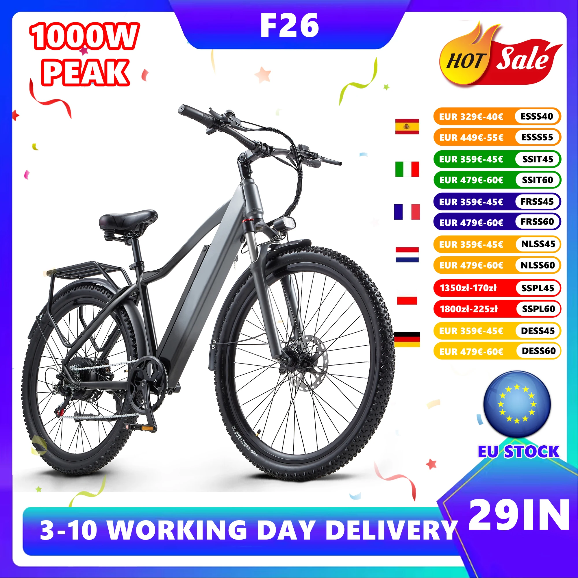Vélo électrique 29''/27,5 pouces, moteur PEAK1000W, vélo de montagne électrique, freins hydrauliques, batterie 48V 18Ah, vélo électrique tout-terrain, frein à huile