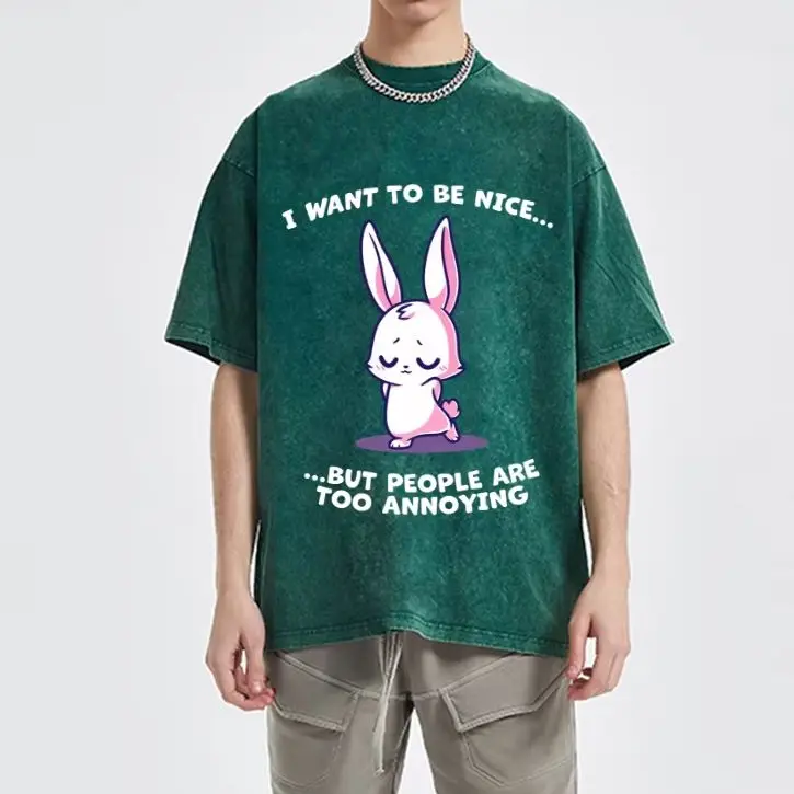 

Cartoon Rabbit Graphic Short Sleeve for Woman Summer Casual Loose Soft Cotton O-Neck T-shirts Tops Vintage Washed T Shirts