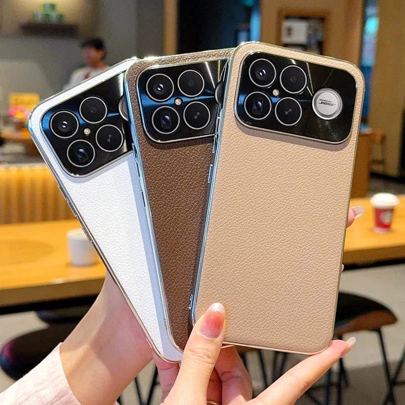 

Fashion Phone Case For XiaoMi RedMi K90 Pro Max Protective Lichee Pattern PC Hard Shell Plating Border For RedMi K90 Back Cover