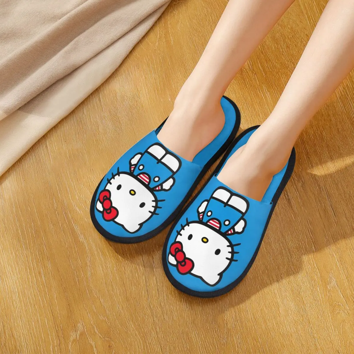 Kawaii لطيف مرحبا كيتي الشتاء النعال القطيفة غرفة المعيشة لينة رغوة الذاكرة الشرائح عدم الانزلاق