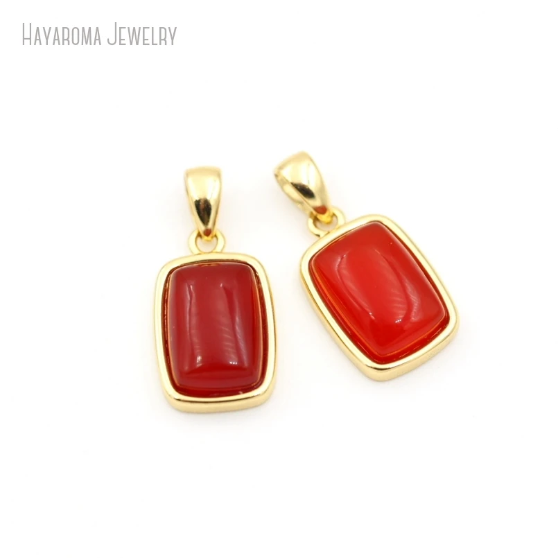 10Pcs Gold Color Pendant Geometric Oblong Jewelry Metal Semi-precious Stone Agates Carnelian Wholesale Copper Charms PM53615