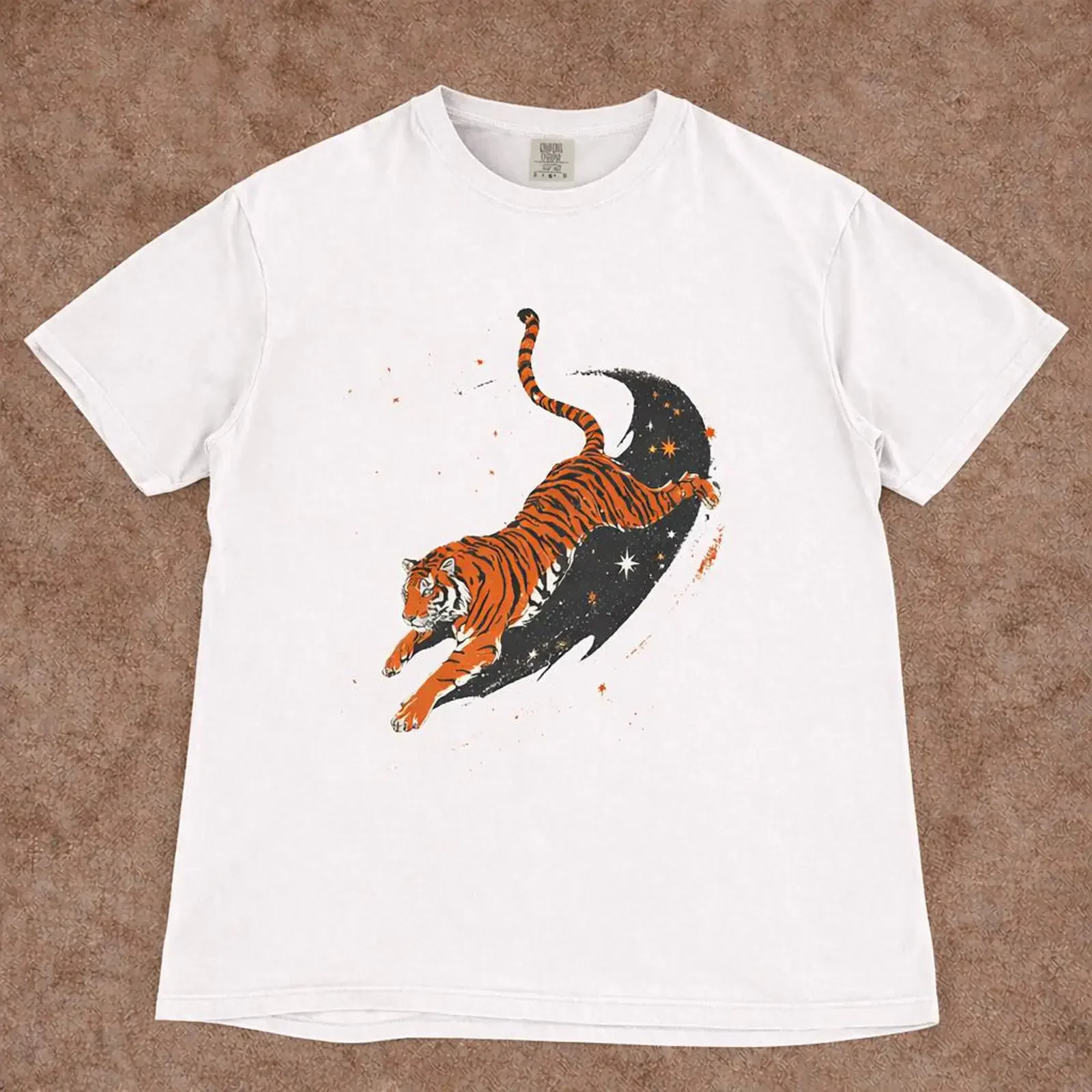 Celestial Tiger T Shirt Retro Cosmic Animal  vintage Washed streetwear designer clothes Versatile Top For Everyday Wear Stylish