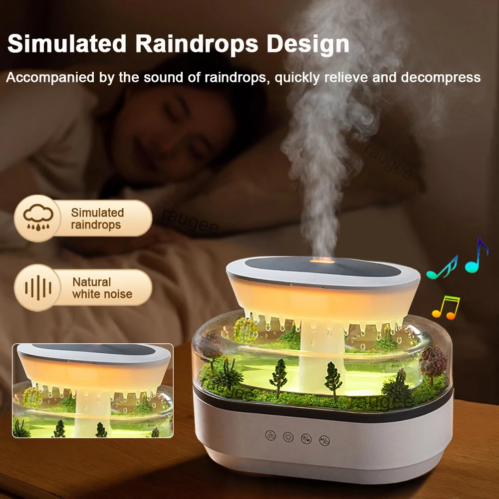 Humidificateur diffuseur d'huiles essentielles, humidificateur de musique goutte de pluie, diffuseur d'aromathérapie de parfum de maison, humidificateur d'air à lumière colorée