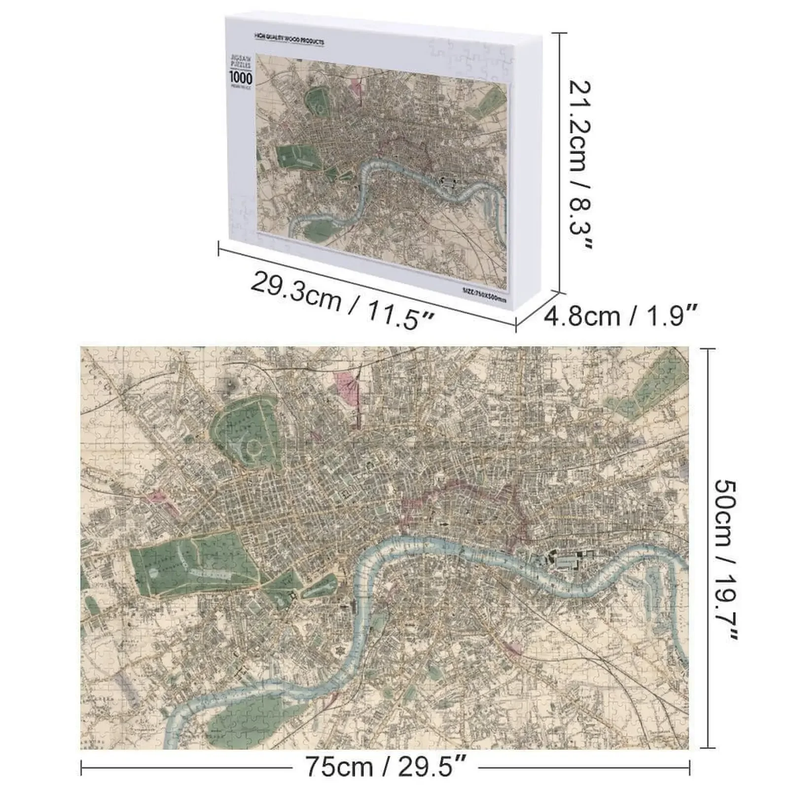 빈티지 런던 영국 지도 (1853) 직소 퍼즐, 맞춤형 선물, 맞춤형 어린이 선물 퍼즐